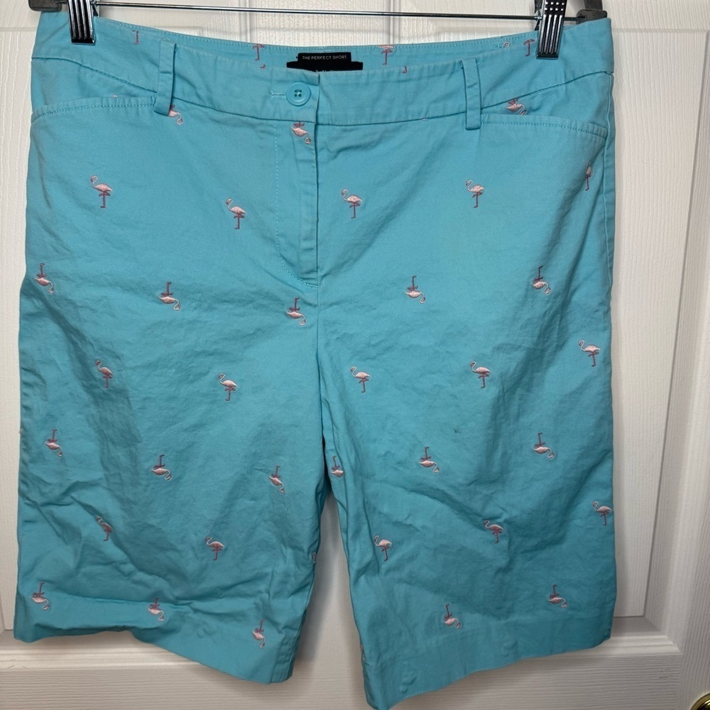 Talbots Women's Blue Pink Flamingo Print Chino The Perfect Short Size 10 GUC